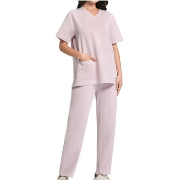 IROINNID Scrubs Sets for Women and Men Medical Uniform Tops and Pants with Pockets 2-Pieces,Pink
