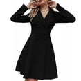 thumbnail image 1 of IROINNID Semi Formal Dress for Women Long Sleeve A-Line Dress V-Neck Solid Color Outerwear Blazer Dress,Black, 1 of 7
