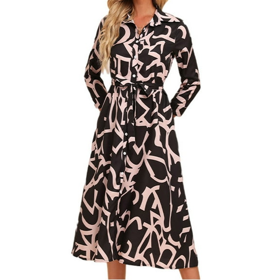 IROINNID Semi Formal Dress for Women Long Sleeve Shirt Dress Versatile Turndown Collar Solid Color Tight Fitting Cutout Dress,Black