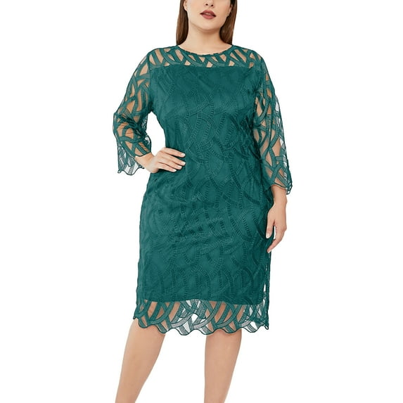 IROINNID Sequin Dress for Women Wedding Guests Dresses for Women Plus Size Long Sleeve Splicing Perspective Sequin Dress,Green