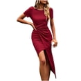 thumbnail image 1 of IROINNID Sexy Dresses For Women Red Wedding Guest Round Neck Short Sleeve Solid Leisure Vacation Dresses Clearance Cheap, 1 of 8