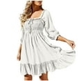 thumbnail image 1 of IROINNID Sexy Dresses For Women Vacation Date Dress Casual Temperament Square Neck Draw-cord Hollow 3/4 Bubble Sleeve Dress On Sale, 1 of 6