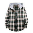 thumbnail image 1 of IROINNID Shacket for Men Button Down Casual Turndown Long Sleeve Closure Plaid Print Hooded Shirt,Army Green, 1 of 5
