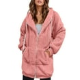 thumbnail image 1 of IROINNID Shearling Jacket for Women Winter Fall Fuzzy Loose Coat Drawstring Hood Warm Trendy Casual Thermal Jacket with Pocket,Pink, 1 of 7