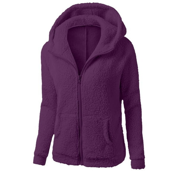 IROINNID Shearling Jacket for Women Winter Fall Warm Jacket Lightweight Trendy Zipper Closure Hooded All-match Casual Fuzzy Coat,Purple