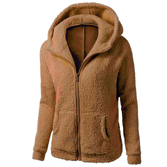 IROINNID Shearling Jacket for Women Winter Fall Warm Jacket Lightweight Trendy Zipper Closure Hooded All-match Casual Jacket,Brown