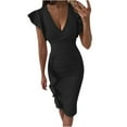 thumbnail image 1 of IROINNID Sheath Dress For Women Casual Gorgeous Solid Slimming Ruffle Hem Ruched Sleeveless Dress V-Neck Below The Knee Dress, 1 of 6
