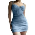 thumbnail image 1 of IROINNID Sheath Dress For Women Fashion Gauze Fold Sexy V-Neck Sling Dress Short Solid Color Dress, 1 of 5