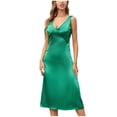 thumbnail image 1 of IROINNID Sheath Dress For Women Fashion Gorgeous Summer Fold Slimming Solid Sleeveless Dress V-Neck Knee-Length Dress, 1 of 8
