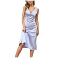 thumbnail image 1 of IROINNID Sheath Dress For Women Fashion Gorgeous Summer Fold Slimming Solid Sleeveless Dress V-Neck Knee-Length Dress, 1 of 8
