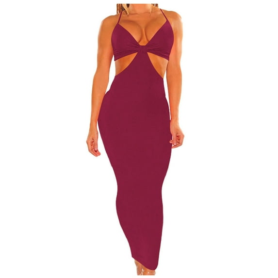 IROINNID Sheath Dress For Women Fashion Irregular Backless Night-club Party Sling Long Dress Ankle-Length Solid Color Dress