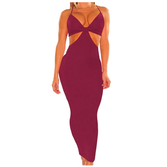 IROINNID Sheath Dress For Women Fashion Irregular Backless Night-club Party Sling Long Dress Ankle-Length Solid Color Dress