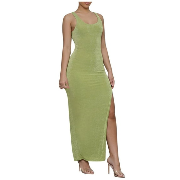 IROINNID Sheath Dress For Women Round-Neck Dress Casual Bandage Tunic Mini Dress Ankle-Length Solid Color Dress