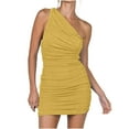 thumbnail image 1 of IROINNID Sheath Dress For Women Sleeveless One Shoulder Sexy One Shoulder Ruched Skinny Mini Short Dress Strapless Dress, 1 of 7