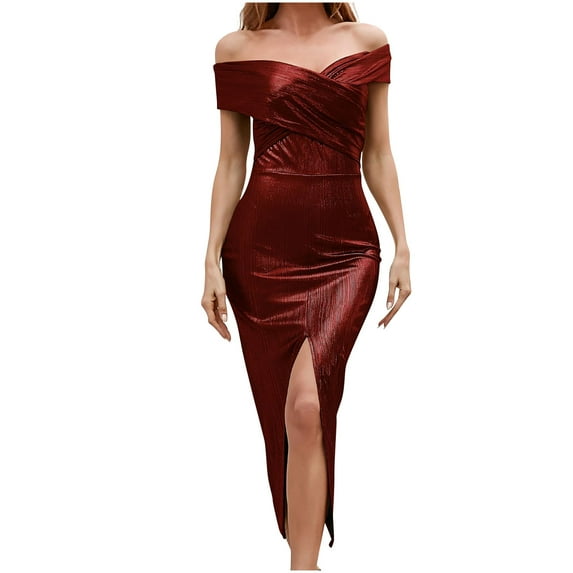 IROINNID Sheath Dress For Women Sleeveless V-Neck Summer Nightclub Bronzing Sling Slim Irregular Dress Evening Dress Regular Dress