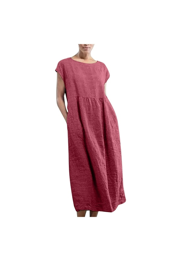 Shift Dress For Women 1/4 Sleeve Round Neckline Retro Long Dress Strapless Dress