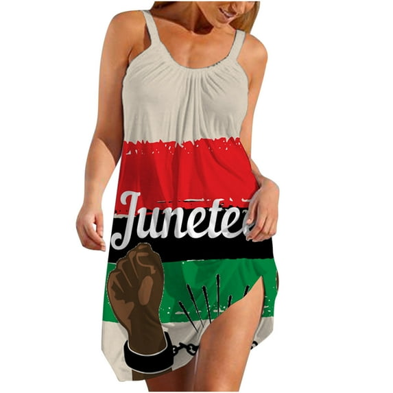 IROINNID Shift Dress For Women Casual Round Neckline Sling Digital Mini Dress Prints Elastic Waist Sleeveless Dress