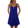thumbnail image 1 of IROINNID Shift Dress For Women Ladies Mid-Waist Loose Button Solid Color Sleeveless Suspender Dress V-Neck Short Dress, 1 of 5