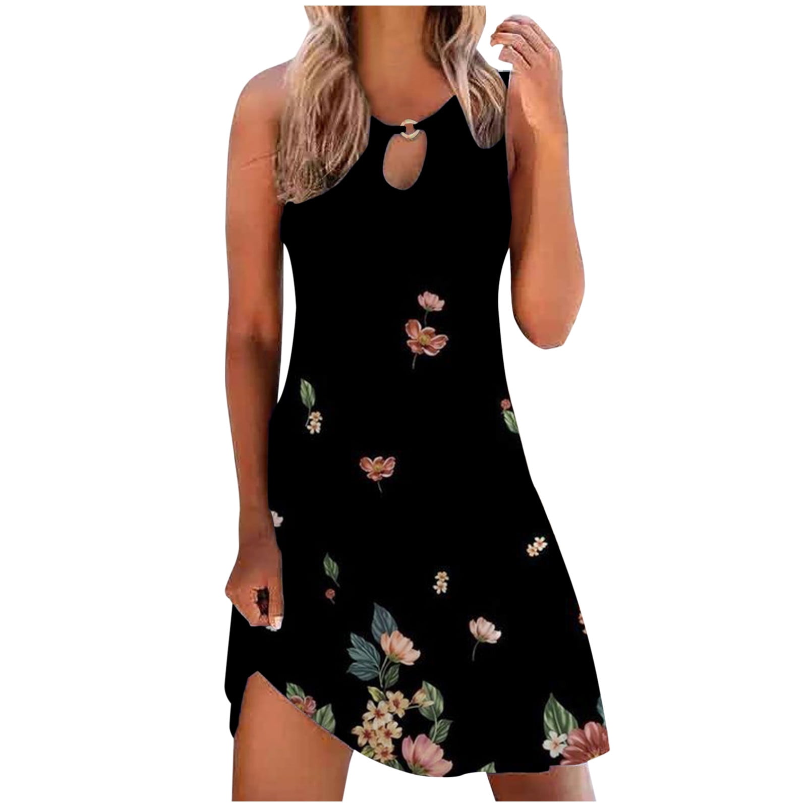 IROINNID Shift Dress For Women Plus Size Casual Loose Knee-Length Dress Sleeveless Round Neckline Strapless Print Elastic Waist Dress IROINNID Shift Dress For Women Plus Size Casual Loose Knee-Length Dress Sleeveless Round Neckline Strapless Print Elastic Waist Dress