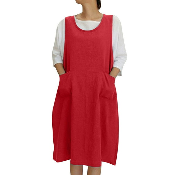 IROINNID Shift Dress For Women Sleeveless Round Neckline Summer Retro Loose Lace-up Vest Dress Regular Solid Color Dress