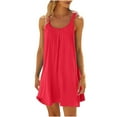 thumbnail image 1 of IROINNID Shift Dress For Women Sleeveless Round Neckline Beach Dress Bikini Beachwear Cover ups Casual Vacation Short Summer Halter Dresses Regular Solid Color Dress, 1 of 5