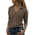 thumbnail image 1 of IROINNID Shirt for Women Deals Summer Long Sleeve Blouse Turn-down Lapel Casual Basic Tops T-Shirt,Brown, 1 of 5