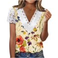 thumbnail image 1 of IROINNID Shirt for Women Summer Sexy Fold Printed Short Sleeves V Neck Button Regular Top Yellow, 1 of 5