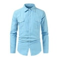 thumbnail image 1 of IROINNID Shirt with Pocket for Men Solid Button Lapel Long Sleeve Shirt Coat,Sky Blue, 1 of 6