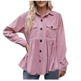 thumbnail image 1 of IROINNID Shirts for Women Long Sleeve Deals Casual Button Down Loose Fit Pleated Blouse with Pocket,Pink, 1 of 6