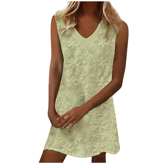 IROINNID Short Dress For Women Solid Color Summer Style Fresh Embroidered Lace Tank Top Dress Sleeveless V-Neck Sundress