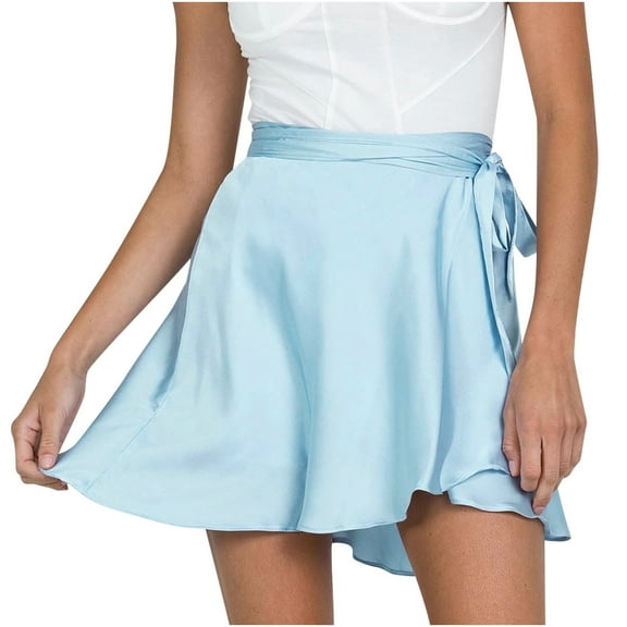 IROINNID Short Empire Waist Skirt For Women New Fashion Stretch Wrinkled Knit Skirt Side Drawstring Hip Skirt Solid Color Skirt