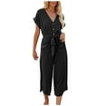 thumbnail image 1 of IROINNID Short Sleeve Jumpsuit For Women Full-Length Pocket Lace Up Loose Rompers Jumpsuit, 1 of 8