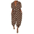 thumbnail image 1 of IROINNID Short Sleeve Jumpsuit For Women Full-Length Wave Point Lapel Slim Long Button Rompers Long Pants Jumpsuit, 1 of 3