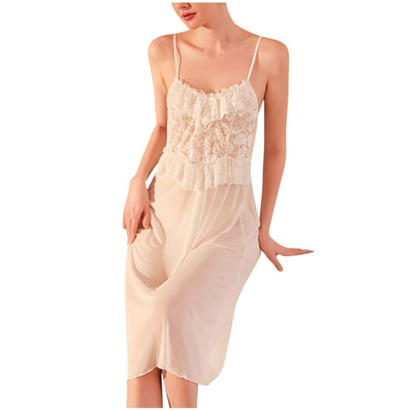 IROINNID Silk Lace Pyjamas Long Dress for Women, Home and Lightweight Cooling Sleeveless Summer Pajama for Women