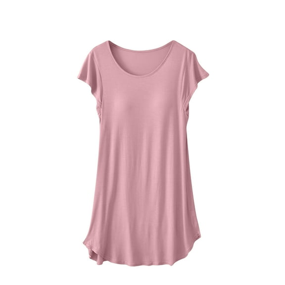 IROINNID Silk Pyjamas Long Dress for Women, Plus Size Short Sleeve and Round Neck Lightweight Home Cooling Summer Pajama Soild Color for Women