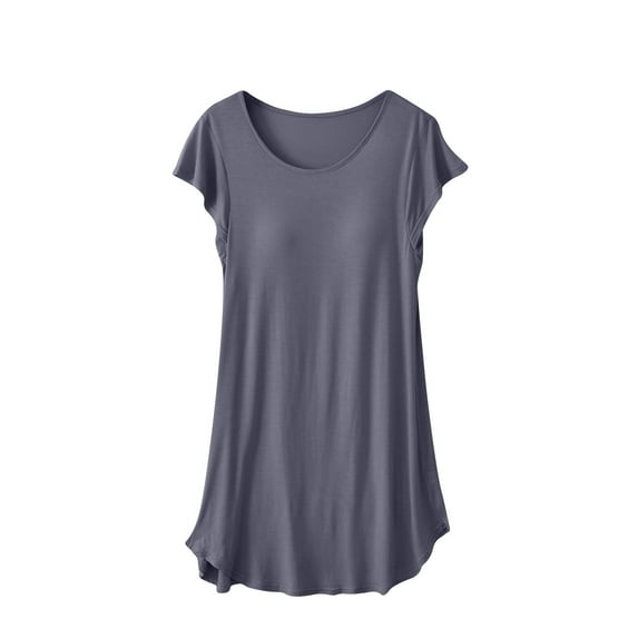 IROINNID Silk Pyjamas Long Dress for Women, Plus Size Short Sleeve and Round Neck Lightweight Lounge Cooling Summer Pajama Soild Color for Women