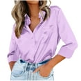 thumbnail image 1 of IROINNID Silk Shirt for Women Blouse Satin Silk Soft Shirts Casual Loose Fit Long Sleeve Office Work Button Tops,Purple, 1 of 9