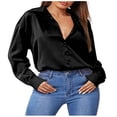 thumbnail image 1 of IROINNID Silk Shirt for Women Discount Loose Fit Long Sleeve T-shirt Casual Base Blouse Solid Shirts,Black, 1 of 6