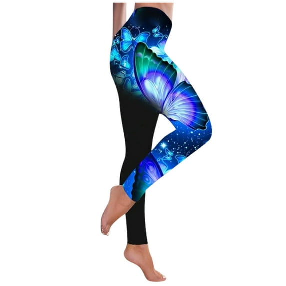 IROINNID Skinny Pants For Women Elastic Waist Butterfly Yoga Pants Plus Size Casual High Waist Sport Pants Print Legging