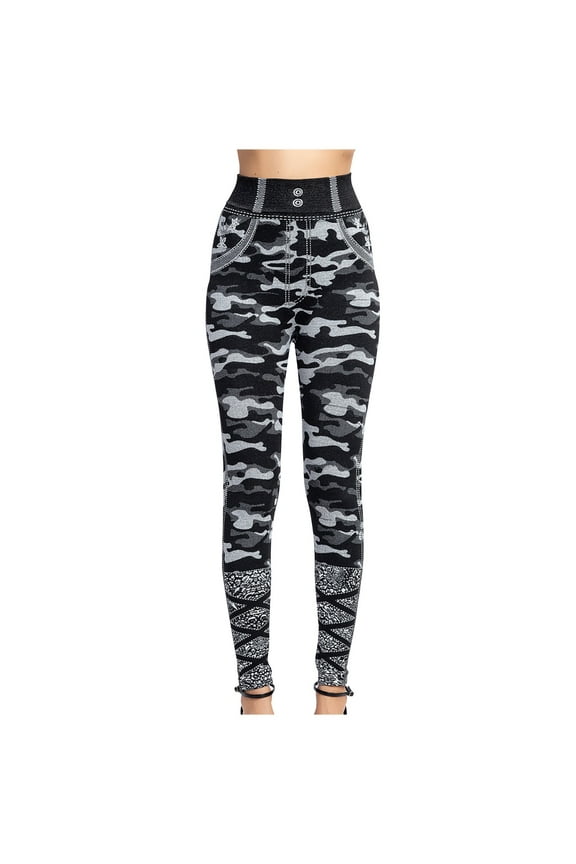 Skinny Pants For Women Elastic Waist Camouflage Imitation Denim Elastic Slim Breathable Solid Color Jean