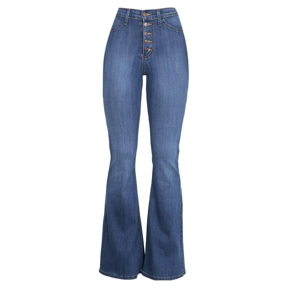 IROINNID Skinny Pants For Women Elastic Waist High-waist Wide-legged Casual Pants Teenagers Classic Denim Solid Color Jean