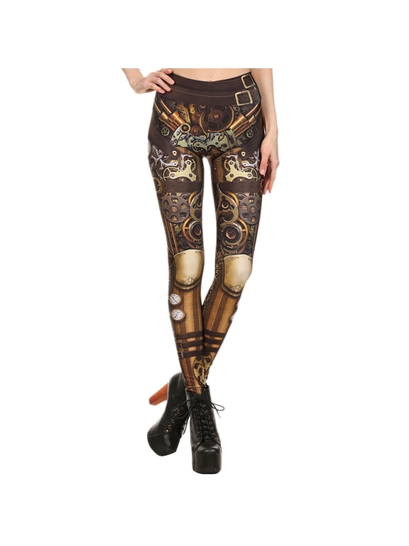 Skinny Pants For Women Elastic Waist Steampunk Retro Comic Cosplay Gothic Stretchy Pants Print Legging