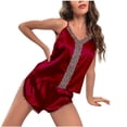 thumbnail image 1 of IROINNID Sleepwear Sets for Women Camisole Pajamas Two Pieces Sexy Home Wear Silk Nightwear Two-piece Set,Burgundy, 1 of 1