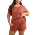 thumbnail image 1 of IROINNID Sleepwear Sets for Women Plus Size Two Piece Pajamas Short Sleeve Top and Shorts Oversized Homewear,Red, 1 of 5