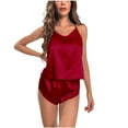 thumbnail image 1 of IROINNID Sleepwear Sets for Women Silk Halter Pajamas with Shorts Homewear Pajamas Two-piece Set,Burgundy A, 1 of 7