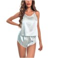 thumbnail image 1 of IROINNID Sleepwear Sets for Women Silk Halter Pajamas with Shorts Homewear Pajamas Two-piece Set,Light Blue A, 1 of 6