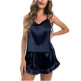 thumbnail image 1 of IROINNID Sleepwear Sets for Women Silk Halter Pajamas with Shorts Sexy Homewear Pajamas Two-piece Set,Navy B, 1 of 1