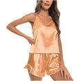 thumbnail image 1 of IROINNID Sleepwear Sets for Women Silk Halter Pajamas with Shorts Sexy Homewear Pajamas Two-piece Set,Orange, 1 of 1