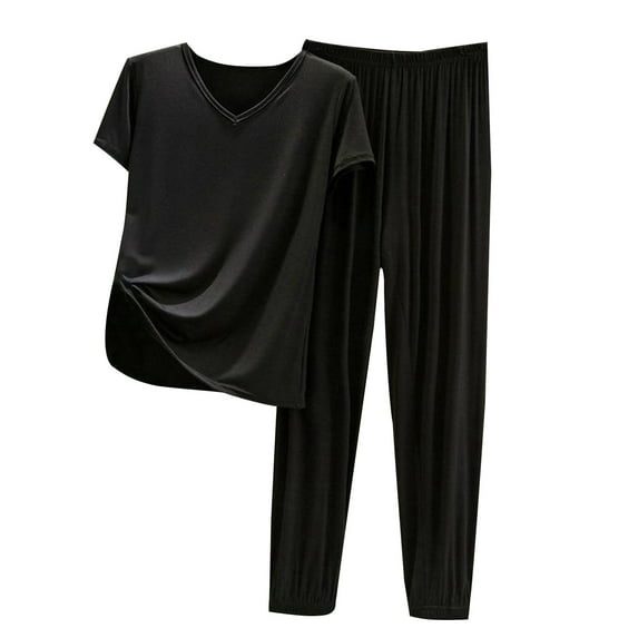 IROINNID Sleepwear Sets for Women Two Pieces Pajamas Cozy Leisure Top and Oversized Pants Casual Homewear Set,Black B
