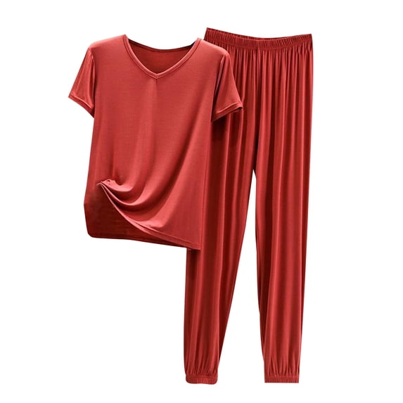 IROINNID Sleepwear Sets for Women Two Pieces Pajamas Cozy Leisure Top and Oversized Pants Casual Homewear Set,Red